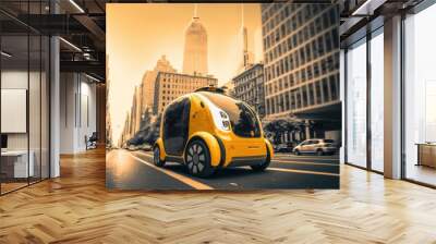 Autonomous  taxi on the road, Future transportation concept electric cargo taxi , traffic in the city urban public, generative ai Wall mural