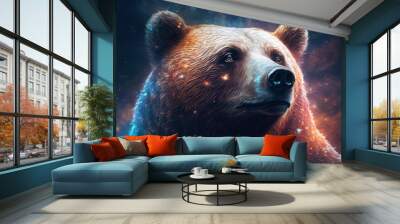 colorful bear in space surrounded by nebulas galaxy,  style of realistic hyper-detailed rendering, precisionist art animal portrait, generative ai Wall mural