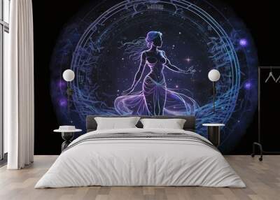 zodiac sign virgo, magic circle galaxy universe stars astronomy astrology, fantasy dream elements, generative ai Wall mural