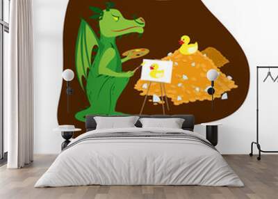 English alphabet Colored cartoon with letter D for children, with pictures to these letter with dragon, duck, diamond, den. - Vector Wall mural