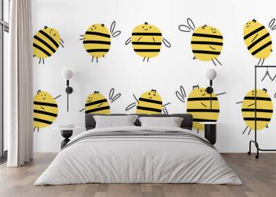 Cartoon bee for concept design. Animal character design. Vector illustration in flat style. Wall mural