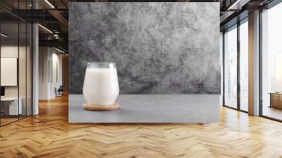 Milk in a glass on grey stone table minimal background with copy space. Lactose free milk made of vegan ingredients. Source of calcium Wall mural