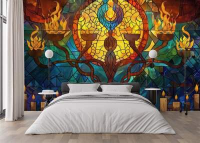 Flowers in the form of stained glass candles Wall mural