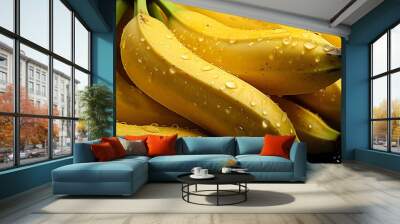 Fresh bananas on a black background. Close up,top down view Wall mural