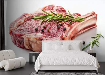 Fresh t bone raw beef steak on white background Wall mural