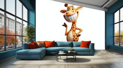 funny Giraffe with a big smile and big teeth on a white background Wall mural