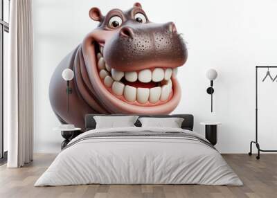 funny Hippopotamus with a big smile and big teeth on a white background Wall mural