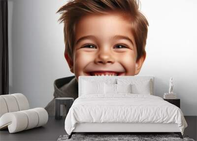 funny kid with a big smile and big teeth isolated on a white background Wall mural