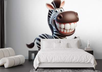 funny Zebra with a big smile and big teeth on a white background Wall mural