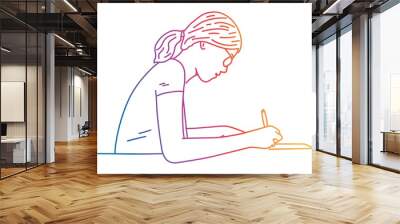 Girl with glasses holding pen and writing on a blank sheet of paper Wall mural