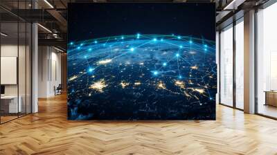 Global connection internet satellite web data network 5G telecommunications world space low orbit regional geopolitics technology infrastructure, illustration Wall mural