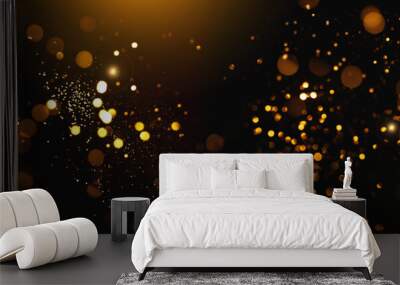 Golden abstract bokeh on black background. Holiday concept Wall mural