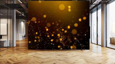 Golden abstract bokeh on black background. Holiday concept Wall mural