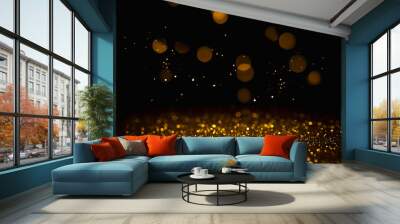 Golden abstract bokeh on black background. Holiday concept Wall mural