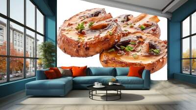 Gourmet marinated grilled mushrooms garnished with fresh herbs  isolated on transparent background	 Wall mural