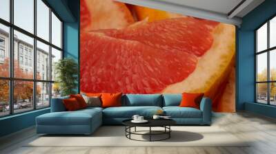 Grapefruit web banner background. Pile of fresh cut grapefruits. Fruits summer bright concept Wall mural