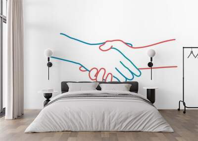 Handshake. Colour line drawing vector illustration. Wall mural