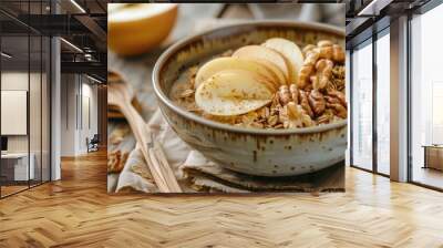 Healthy Breakfast Bowl with Bran Flakes, Apples, Walnuts, and Oats - Perfect for Nutritious Morning Start Wall mural