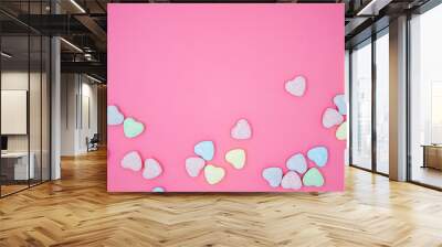 Heart shape message letter candy on pink background. Valentines day concept.  Wall mural