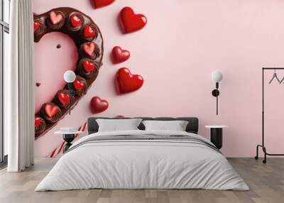 Heart-shaped chocolate cake for Valentine's Day. Wall mural