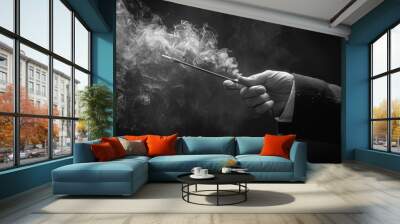 High contrast image of magician hand with magic wand. ai generative Wall mural