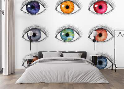 Human eye with colored eyeball  illustration isolated on white background Wall mural