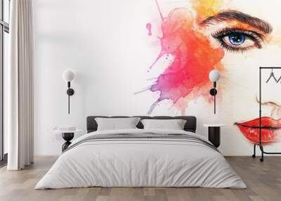 Beautiful woman face. watercolor illustration Wall mural