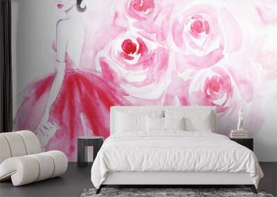 beautiful woman. fashion illustration. watercolor painting
 Wall mural