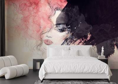 beautiful woman. fashion illustration. watercolor painting Wall mural