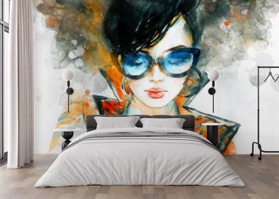 beautiful woman. fashion illustration. watercolor painting Wall mural