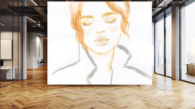 watercolor painting. female portrait. illustration. 
 Wall mural