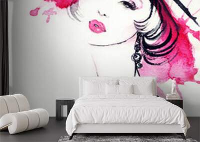 woman portrait .abstract watercolor .fashion background Wall mural