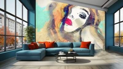 woman portrait .abstract watercolor .fashion background Wall mural