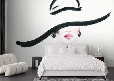 woman portrait with hat Wall mural