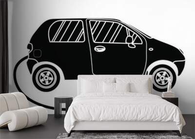 Isolate illustration of black silhouette electro car. Logo or sing of hybrid car Wall mural