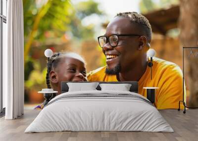 Joyful father and daughter sharing a moment outdoors in vibrant colors Wall mural