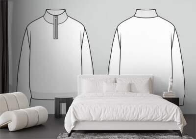 Jumper with a zipped collar. Men's casual clothing. Vector technical sketch. Mockup template. Wall mural