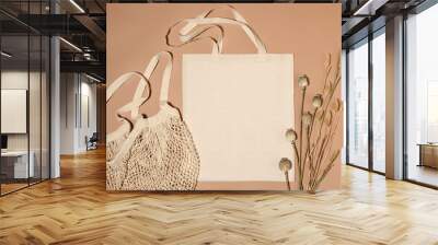 Beige cotton tote bags for mock up Wall mural