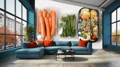 Plastic packages with vegetables Wall mural