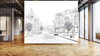 series of street views in the old city. hand drawn vector architectural background with historic bui Wall mural