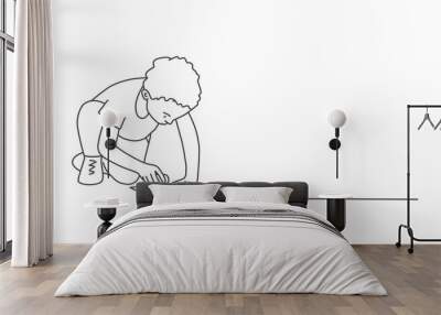 Little boy draws on the floor. Line drawing vector illustration. Wall mural