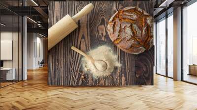 Flat lay buckwheat flour concept Wall mural