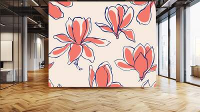 Modern abstract  Magnolia flowers background. Floral Seamless pattern. Pastel scandinavian colors palette. Textile composition, hand drawn style print. Vector illustration. Wall mural