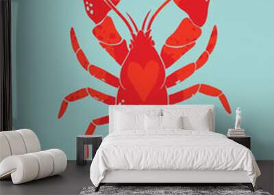 Modern love postcard, trendy minimalist poster with a lobster with the inscription You are my Lobster Wall mural