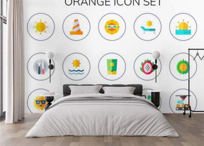 Modern Simple Set of orange Vector flat Icons Wall mural