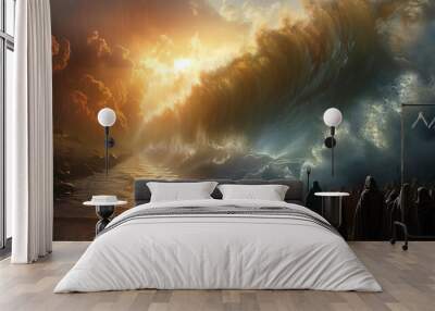 Moses parting the Red Sea in a dramatic biblical scene. Wall mural