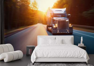 Motion blur of a truck driving along a road Wall mural