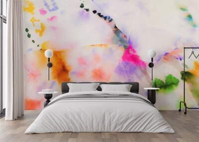 Multicolor Dirty Art Background. Abstract Dirty Art. Aquarelle Texture. Brushed Graffiti. Tie Dye Grange. Fancy Wet Art Print. Light Tie Dye Batik. Watercolor Print. Splash Banner. White Wall mural