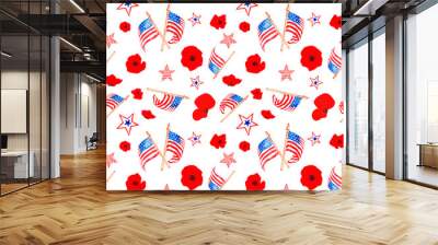 watercolor 4th of july seamless pattern in red, blue and white colors of us flag. tradirional symbol Wall mural