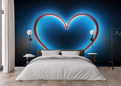 Neon blue heart. 3d rendered illustration of Colorful Tunnel With Neon Heart Shapes. High quality 3d illustration. Generative AI	 Wall mural